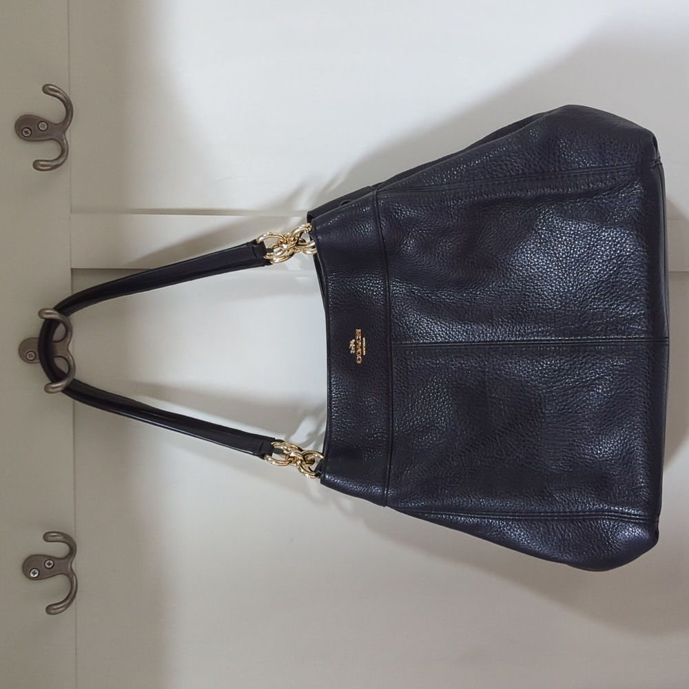 Coach Lexy Shoulder Bag Black  Pebble Leather Gold Accents